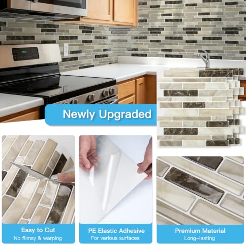 Art3d Linear Subway Design Peel and Stick Backsplash, 20-Sheet, Light Brown - color: Light Brown