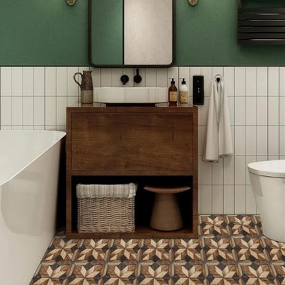 HOMETITUTE Wood Geometric Pattern Peel and Stick Tile Art Deco, 12"x12" - color: Brown
