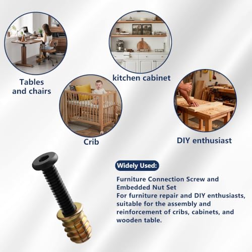 Wood Screw Inserts Kit 40 Sets 1/4"-20 – Furniture Hardware with 3/4" & 1-1/4" Hex Bolts, Pilot Drill Bit, 2 Wrenches for Furniture Assembly, Stripped Hole Repair - size: 40 PCS