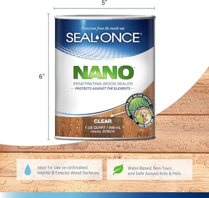 Seal-Once Nano Clear Penetrating Wood Sealer - Premium Waterproof Sealant (Quart) - size: Quart
