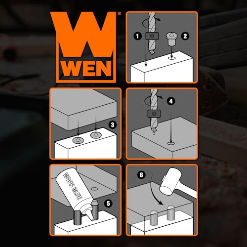 WEN JN014D 1/4-Inch Wooden Doweling Kit with Drill Bit, Stop Collar, and Fluted Birch Wood Dowels