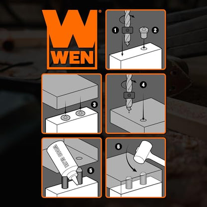 WEN JN014D 1/4-Inch Wooden Doweling Kit with Drill Bit, Stop Collar, and Fluted Birch Wood Dowels