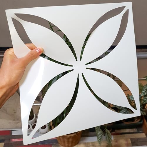 2 Pcs 12" x 12" Tile Stencil Painting Stencil for Walls and Floors - Reusable - Stencils for Painting - Stencil for Home Decor (Lotus Quatrefoil) - style: Lotus Quatrefoil