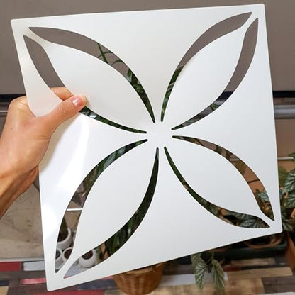 2 Pcs 12" x 12" Tile Stencil Painting Stencil for Walls and Floors - Reusable - Stencils for Painting - Stencil for Home Decor (Lotus Quatrefoil) - style: Lotus Quatrefoil