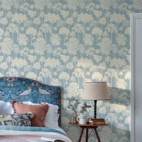 JiffDiff Blue Forest Tree Peel and Stick Wallpaper,17.3" x 400" - color: Blue, size: 17.3" x 400"