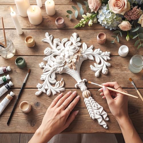 2 PCS Baroque Style Flower Carved Onlay Applique White PVC Appliques for Furniture Decorative 3D Symmetrical Furniture Decorative for Cabinets Dressers Mirrors DIY Home(Cute) - style: Cute