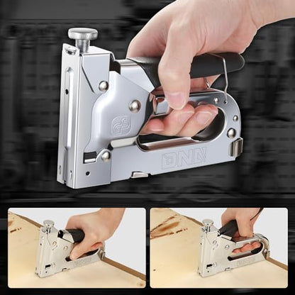 DNA Motoring 3-in-1 Upholstery Stapler Gun 1500 Staples, Heavy Duty Stapler Nail Gun for Wiring, Data Cables, Carpentry, Decoration, DIY, W/Staple Remover, Silver, TOOLS-00366