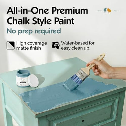 Chalky Chicks Medium Blue 16 Fl Oz Chalk Paint for Furniture All in One - color: Y Blue (Medium Blue), size: 16 Fl Oz (Pack of 1)