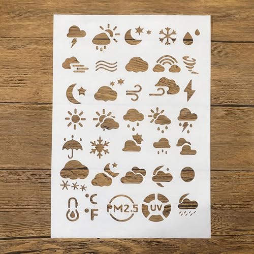 TIAMECH A4 Reusable Weather Icons Stencil for Painting - color: Weather Icons