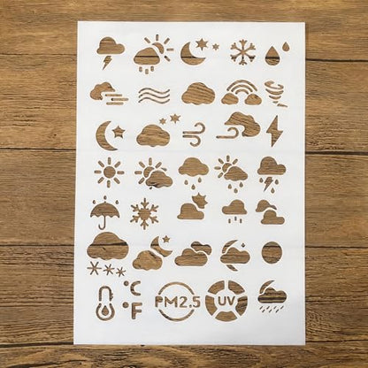 TIAMECH A4 Reusable Weather Icons Stencil for Painting - color: Weather Icons