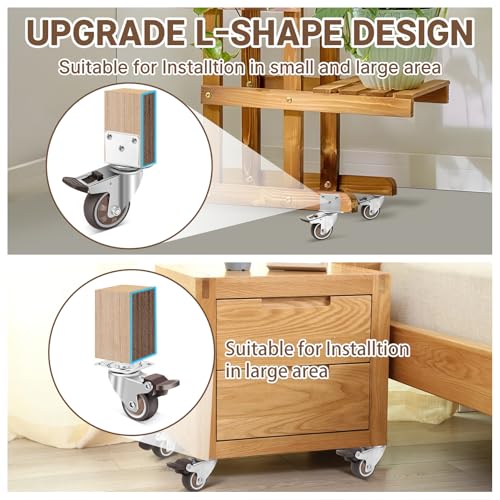 W B D WEIBIDA 3 Inch Side Mount Casters Wheels, L-Shaped Casters Set of 4, 360 Degree Swivel No Noise Casters, Heavy Duty Locking Furniture Casters Wheels for Workbench, Baby Beds, Cabinets, Tables - size: 3IN TPR