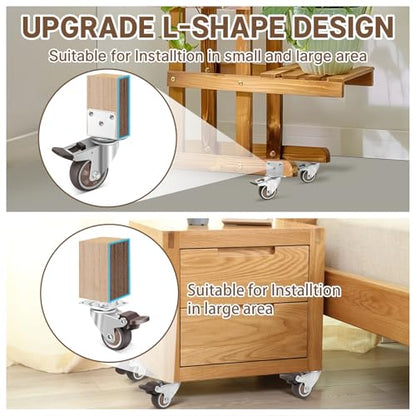 W B D WEIBIDA 3 Inch Side Mount Casters Wheels, L-Shaped Casters Set of 4, 360 Degree Swivel No Noise Casters, Heavy Duty Locking Furniture Casters Wheels for Workbench, Baby Beds, Cabinets, Tables - size: 3IN TPR