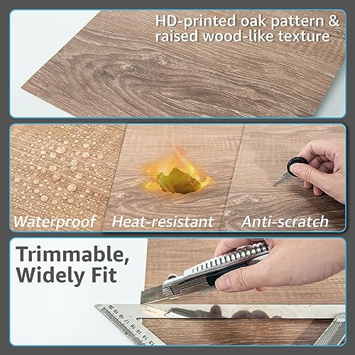 Art3d 30-Pack Peel and Stick Vinyl Floor Planks, 12" x 12", Light Brown Ash - color: Light Brown