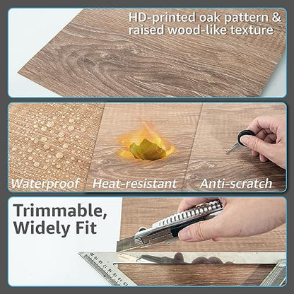 Art3d 30-Pack Peel and Stick Vinyl Floor Planks, 12" x 12", Light Brown Ash - color: Light Brown