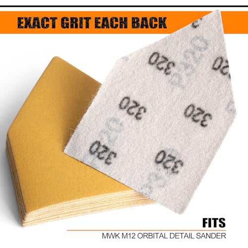 POLIWELL Orbital Triangle Sanding Sheets 50PCS 90x65mm Hook & Loop - style: 320 Girt