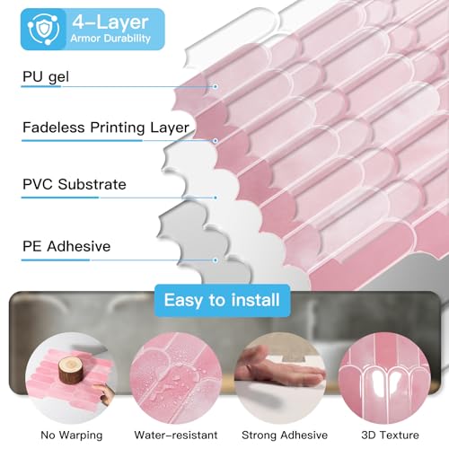 Art3d 10-Pack Arrowhead Design Wall Tile, Peel and Stick Backsplash, Pink - color: Pink