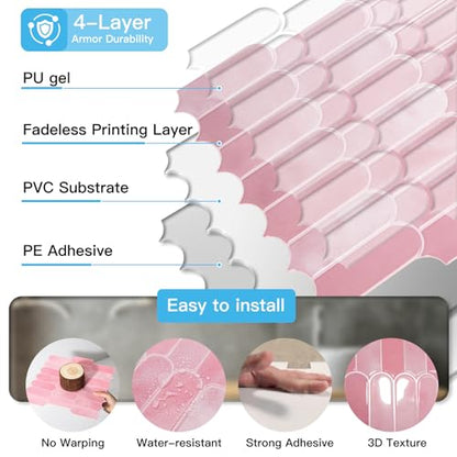 Art3d 10-Pack Arrowhead Design Wall Tile, Peel and Stick Backsplash, Pink - color: Pink