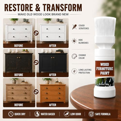 White Touch-Up Paint With Brush for Wood,Furniture,Cabinets,Metal - color: White