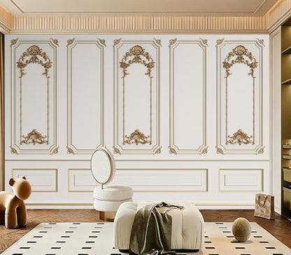Classic White Gold 3D Wainscoting Panel Wallpaper Peel and Stick - color: No.16, size: 135" x 96"
