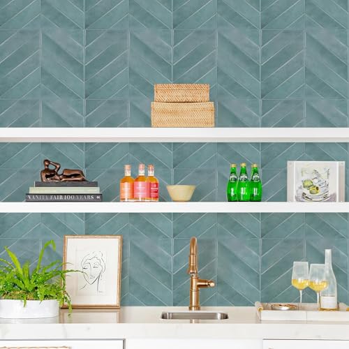 STICKGOO Herringbone Peel and Stick Backsplash, Blue Teal, 10 Sheets - color: Blue Teal, size: Pack of 10