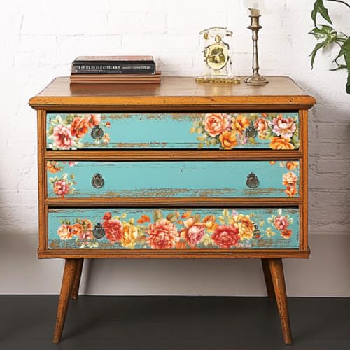 OLYCRAFT 3Pcs/Set Orange Flower Rub on Transfers for Furniture and Craft 6x12 Inch Peony Furniture Decal Transfer Sticker Rub on Decal with 1pc Scraper for Scrapbook Window Home Decoration - style: Orange Flower
