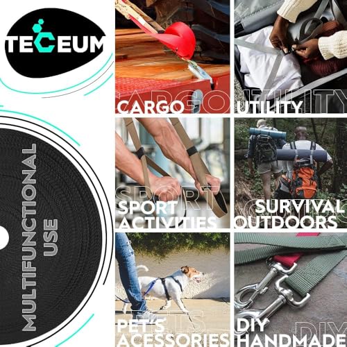 TECEUM Webbing Strap, 3/4" to 2", 10-50 Yds, Multi-Color Heavy Duty Tape - color: Black, size: 5/8"- 10 yards