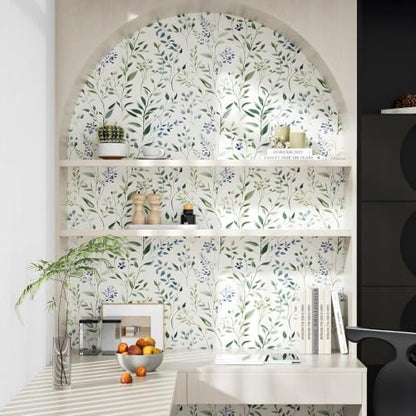 ILHIIOR Blue Leaf Peel and Stick Wallpaper Boho 17.5 x787 Inches - color: Green, size: 17.5" x 787"