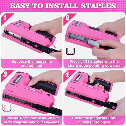 THINKWORK Pink Electric Staple Gun - 2 in 1 Nail Gun Battery Powered