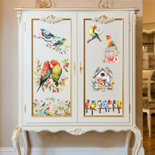 Peacoblue Birds and Flowers Rub On Transfers for Furniture Craft 6"x12" - style: Birds and Flowers
