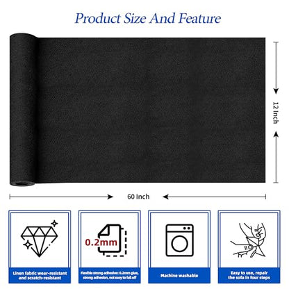 KING MOUNTAIN Linen Iron on Patch,12"×60",Couch Fabric Repair Patch,Used for Various Sofa,Seats, Pillow (Black) - color: Black, size: Linen-12x60