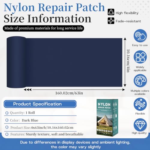Nylon Tent Repair Tape, Self-Adhesive Fabric Patch Kit Dark Blue - color: Dark Blue