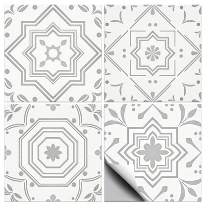 36 Pcs 4 Styles Gray and White Patten Tile Sticker Geometric Patten Wall Tile Stickers Waterproof Self Adhesive Stick on Decals for Kitchen Bathroom Wall Art 4×4 Inch - color: Gray and White Patten