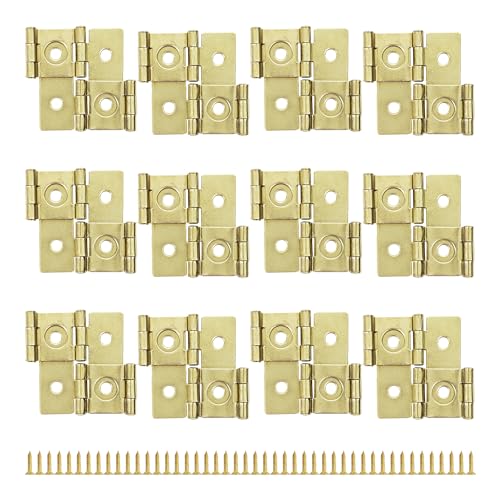 12PCS 47x47mm Double Acting Folding Screen Hinges, Retro Style Cabinet Door Hinges with Mounting Screws, Gold - color: Gold