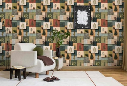 Modern Rustic Pine Tree Wallpaper, Wood Peel and Stick Wallpaper - size: 17.7" x 236"
