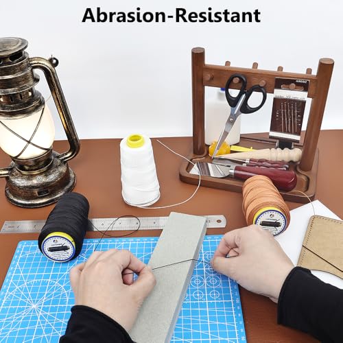 LUSTEMBER Heavy Duty Sewing Thread, 3 Rolls x 656 ft Extra Strong Upholstery Thread, Smooth Nylon Thread for Leather, Canvas, Outdoor Gear, Shoes (Black, White, Brown) - color: Black+White+Brown
