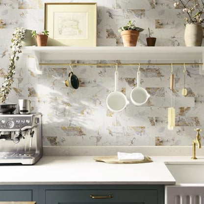 Vamos Tile 100-Pack Peel and Stick Backsplash Tile,3" x 6" PVC Subway Tile - color: Pandora Marble with Gold Veining