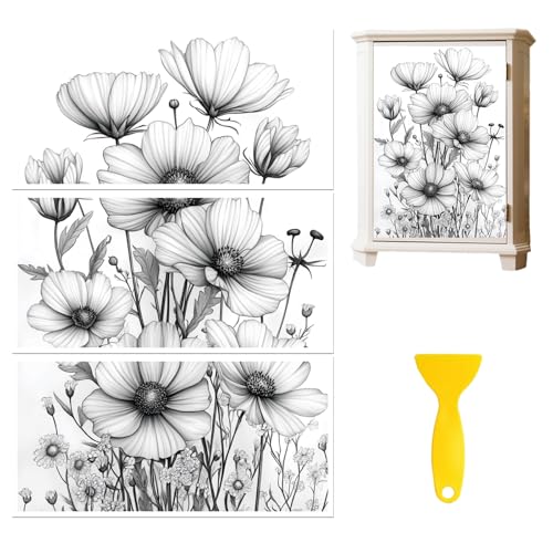 Peacoblue Sketch Flower Rub On Transfers for Furniture Craft 6"x12" - style: Sketch Flower