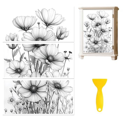 Peacoblue Sketch Flower Rub On Transfers for Furniture Craft 6"x12" - style: Sketch Flower