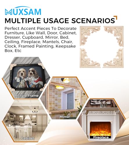 4Pcs Decorative Furniture Appliques Wood Carved Corner Onlays Wooden Decals - size: 2.36 x 2.36 inches
