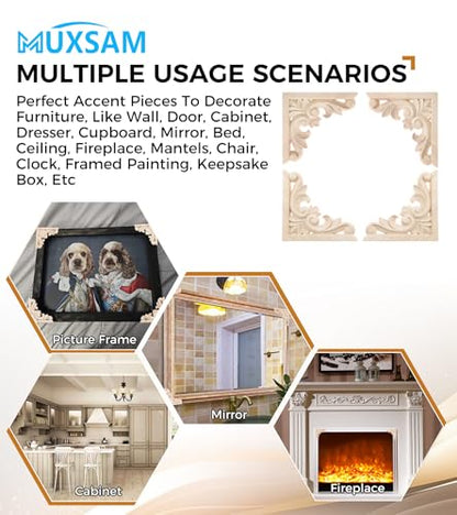 4Pcs Decorative Furniture Appliques Wood Carved Corner Onlays Wooden Decals - size: 2.36 x 2.36 inches