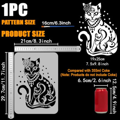 FINGERINSPIRE Flower Cat Stencils with a Brush 11.7x8.3Inch Beautiful Female Cat Painting Stencils Elegant Cat with Rose & Pearl Necklace Stencil Animal Themes PET Template for Wood Floor Wall DIY - color: Flower Cat