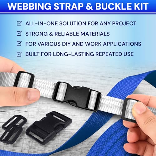 TECEUM 1" Nylon Strap Kit with Buckles, White 6 yards Repair Set - color: White, size: 1" - 6 yards, style: 6 Buckle - 12 Slides - 6 D-rind
