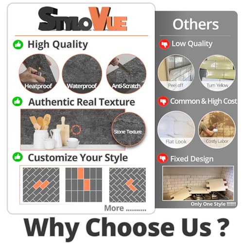 StyloVue 100 Pieces Peel and Stick Backsplash for Kitchen, 3" x 6" PVC Subway Tile 2026 Upgraded Gray Concrete Stone Backsplash Stick on Tile Elevate Kitchen Fireplace RV - color: Gray Concrete Stone