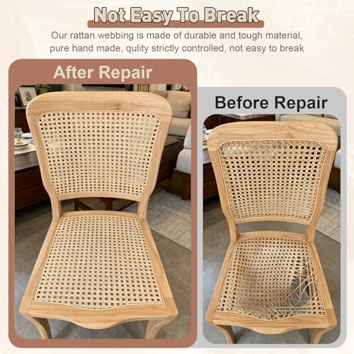 Reaeng Rattan Repair Kit for Chair Caning, Complete Furniture Restoration Kit with 15.7 x 39.4 Inch Cane Webbing Roll, Spline, 2 Caning Chisels and 8 Wooden Wedges - color: Style A