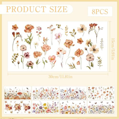 8 Pcs Boho Floral Rub-On Transfers for Furniture & Crafts - style: Boho Floral