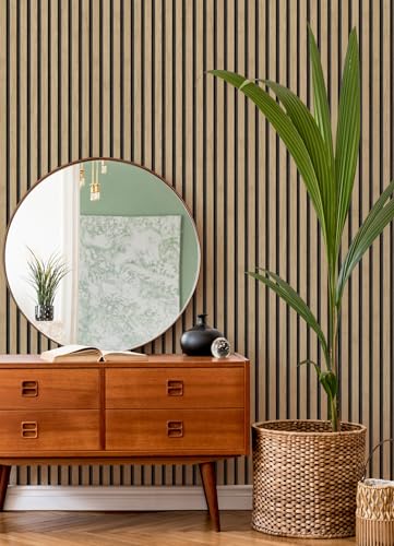 NuWallpaper Oak Slat Wood Peel and Stick Self-Adhesive Removable Wallpaper, Renter-Friendly, 20.5 in x 18 ft
