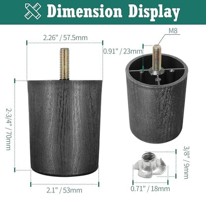 4pcs Plastic Furniture Legs 2-3/4" with T-Nuts, M8-1.25 Bolt - size: 2-3/4 Inch, M8-1.25 Metric Thread Bolts