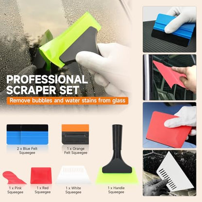 52Pcs Vinyl Wrap Tool Kit with Heat Gun, Felt Squeegee, Plastic Scraper, Film Cutting Tool, Magnets Holder, Window Tint Tools for Car Film Installation