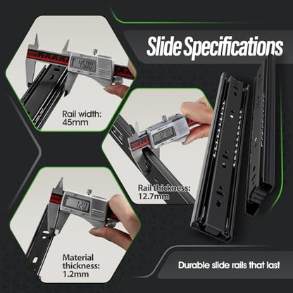 10 Pairs Full Extension Drawer Slides 16 inch Side Mount Rails - color: Black, size: 16 Inch