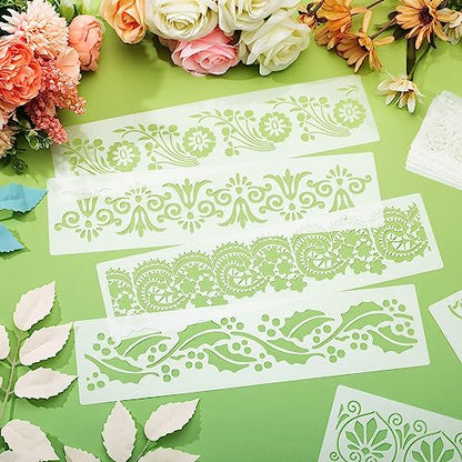 Ctosree 16 Pcs Flower Border Stencils Reusable, Cake Decorating Painting